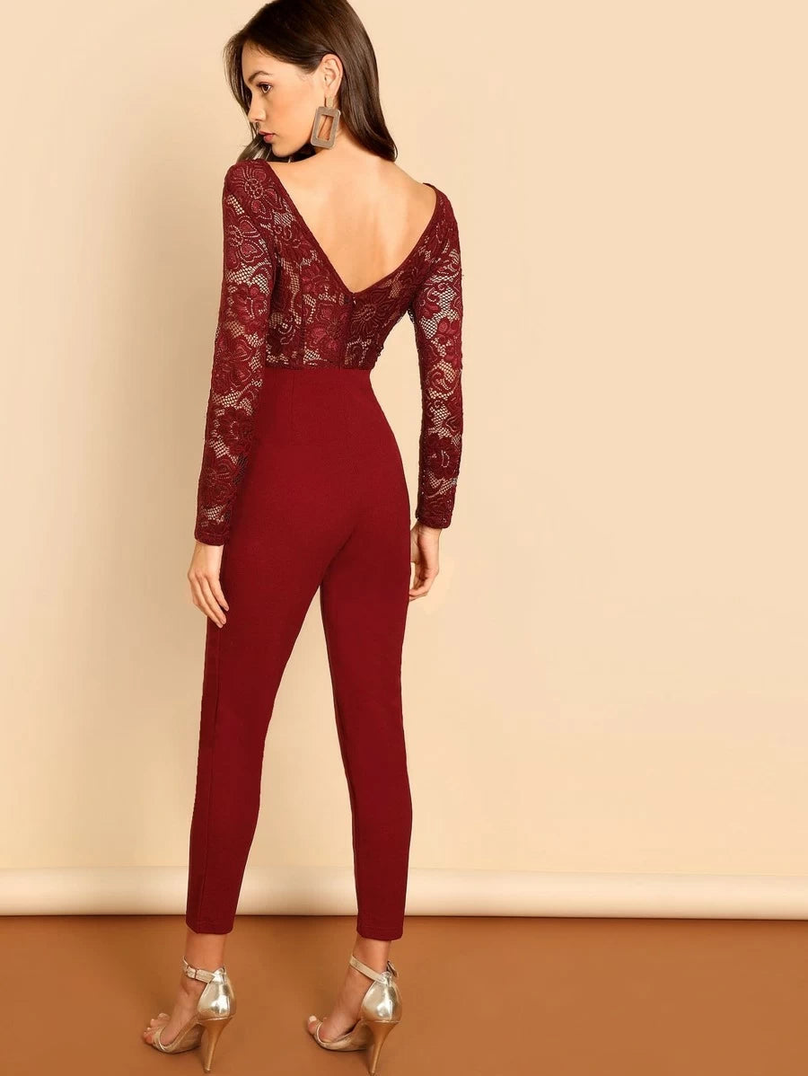 Twist Front V-back Lace Bodice Fitted Jumpsuit Periwinkley Shop