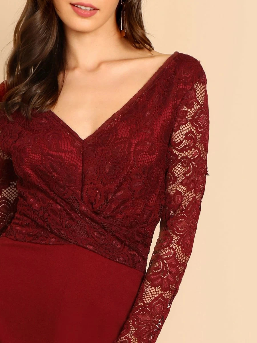 Twist Front V-back Lace Bodice Fitted Jumpsuit Periwinkley Shop