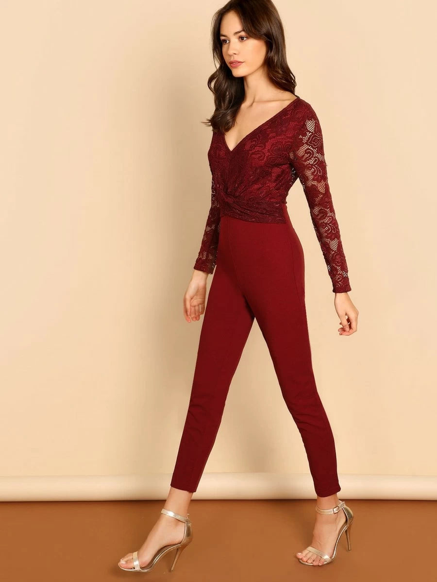 Twist Front V-back Lace Bodice Fitted Jumpsuit Periwinkley Shop