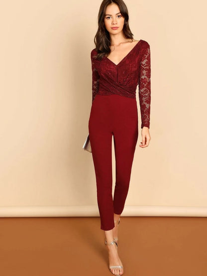 Twist Front V-back Lace Bodice Fitted Jumpsuit Periwinkley Shop