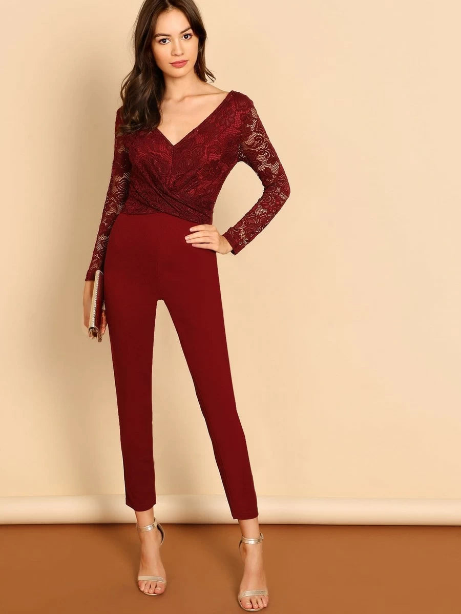 Twist Front V-back Lace Bodice Fitted Jumpsuit Periwinkley Shop