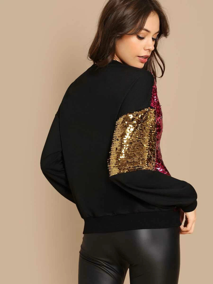 Sequin Contrast Color Block Pullover Periwinkley Shop