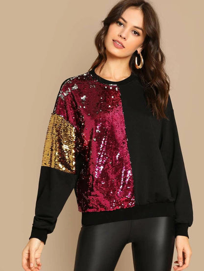 Sequin Contrast Color Block Pullover Periwinkley Shop