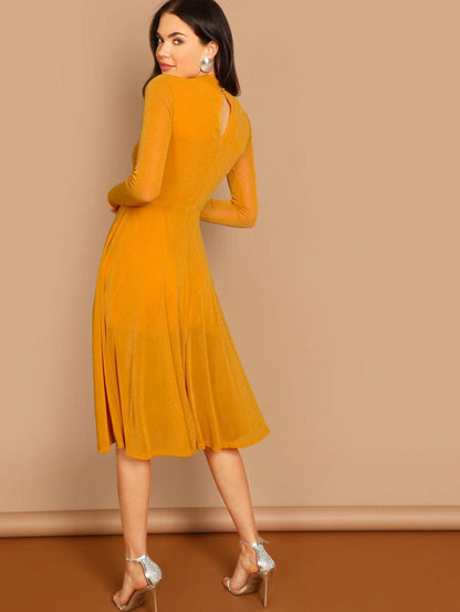 Button Keyhole Mock-neck Glitter Flowy Dress Periwinkley Shop