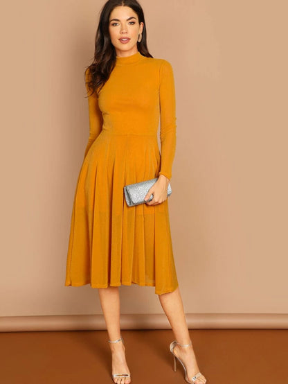 Button Keyhole Mock-neck Glitter Flowy Dress Periwinkley Shop