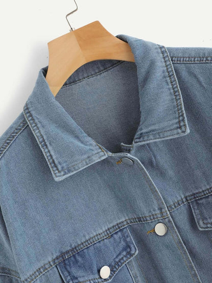 Single Breasted Pocket Side Denim Jacket Periwinkley Shop