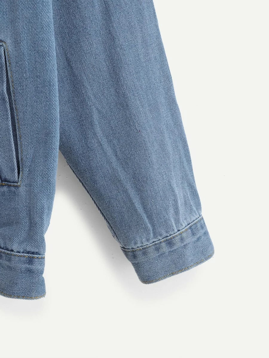Single Breasted Pocket Side Denim Jacket Periwinkley Shop