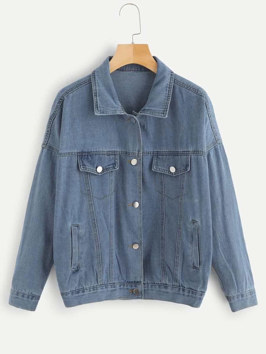 Single Breasted Pocket Side Denim Jacket Periwinkley Shop