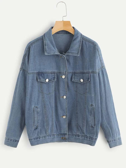 Single Breasted Pocket Side Denim Jacket Periwinkley Shop