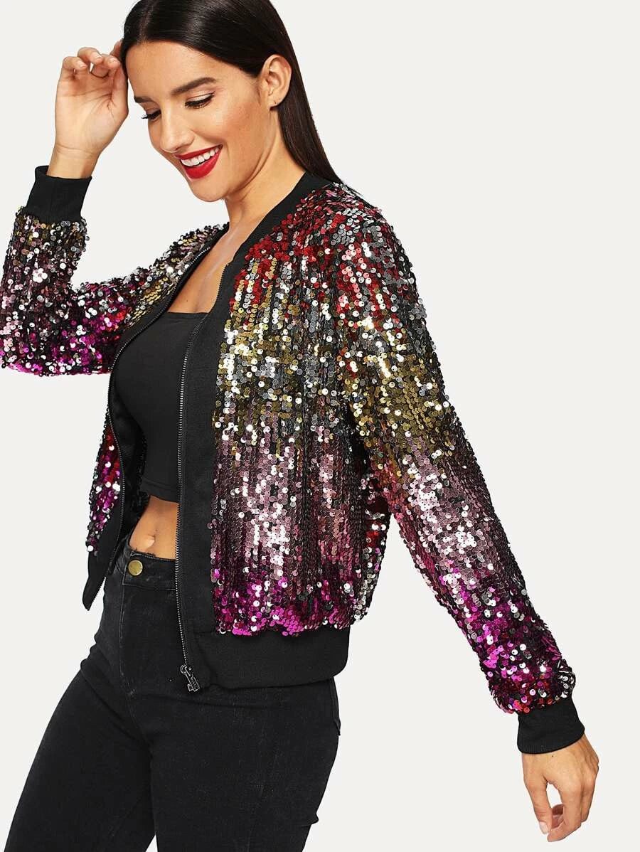 Zip-Up Sequin Jacket Periwinkley Shop