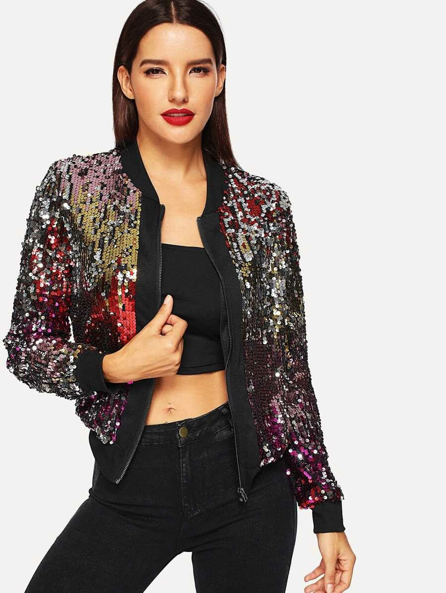 Zip-Up Sequin Jacket Periwinkley Shop