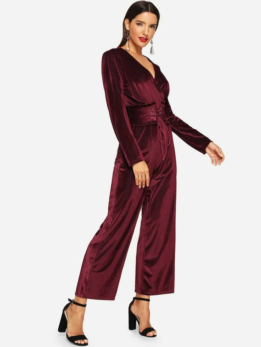 Frilled Corset Surplice Wrap Jumpsuit Periwinkley Shop