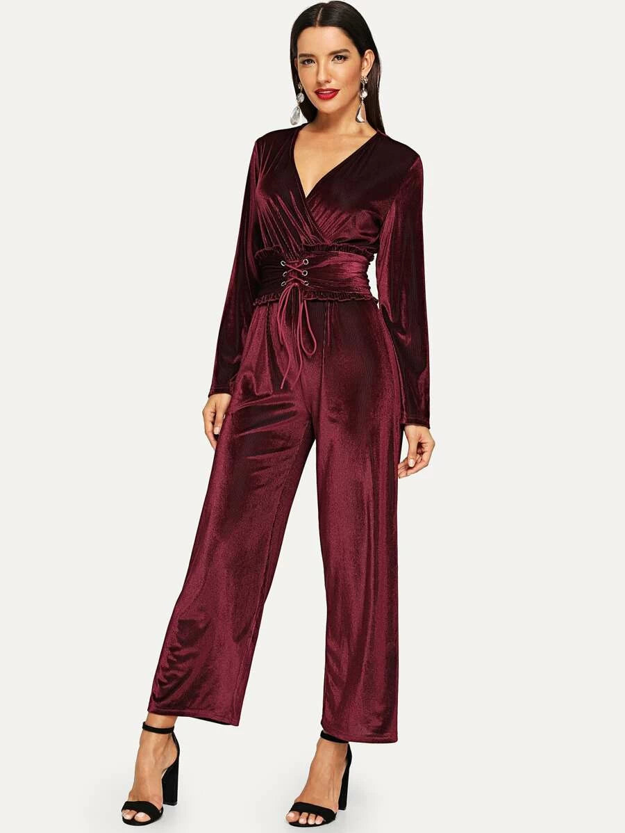 Frilled Corset Surplice Wrap Jumpsuit Periwinkley Shop