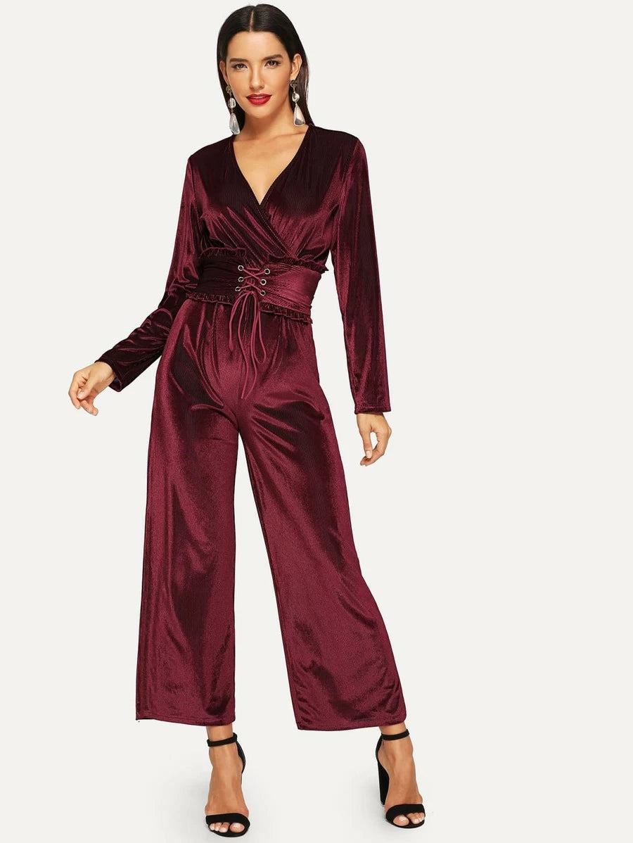 Frilled Corset Surplice Wrap Jumpsuit Periwinkley Shop