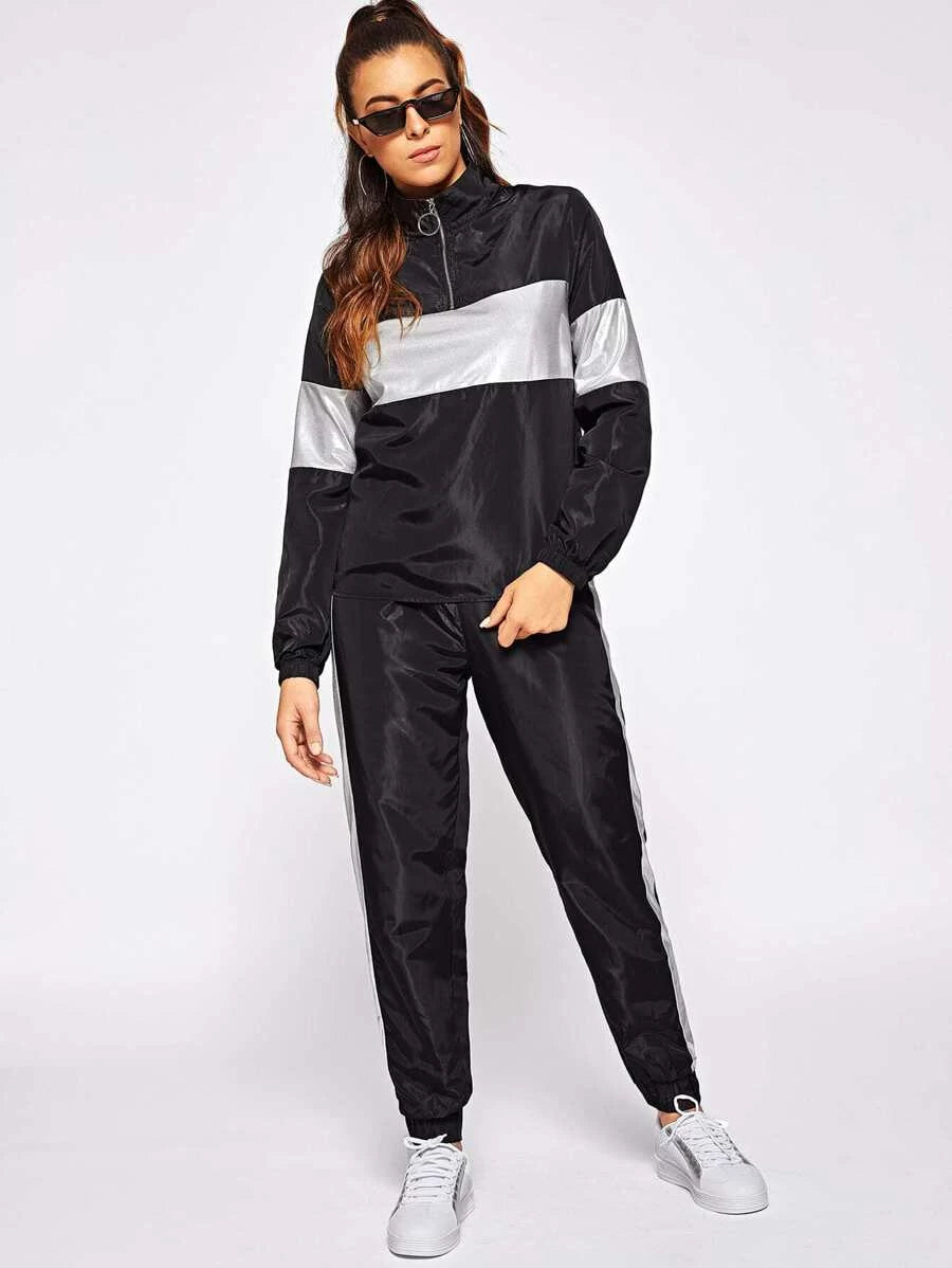 O-Ring Zip Half Placket Jacket and Sweatpants Set Periwinkley Shop