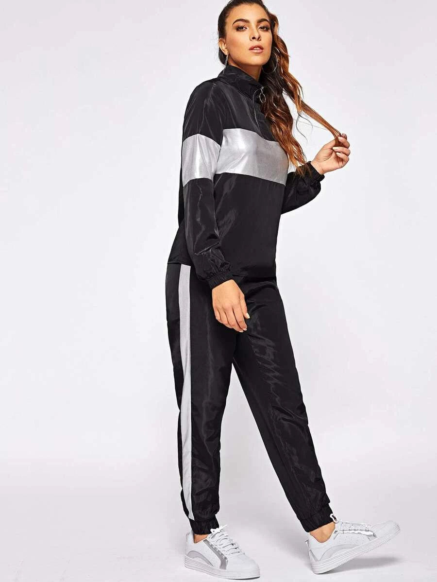 O-Ring Zip Half Placket Jacket and Sweatpants Set Periwinkley Shop