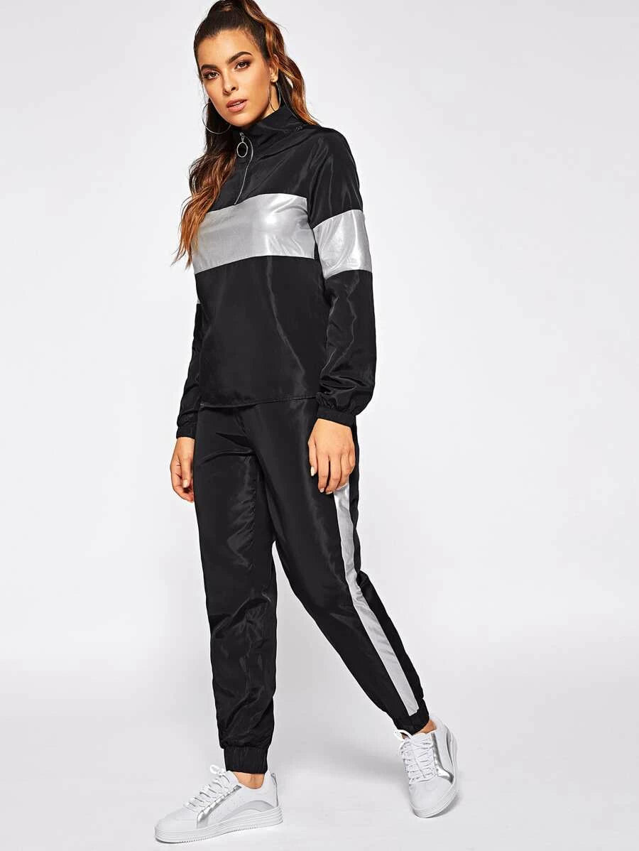 O-Ring Zip Half Placket Jacket and Sweatpants Set Periwinkley Shop