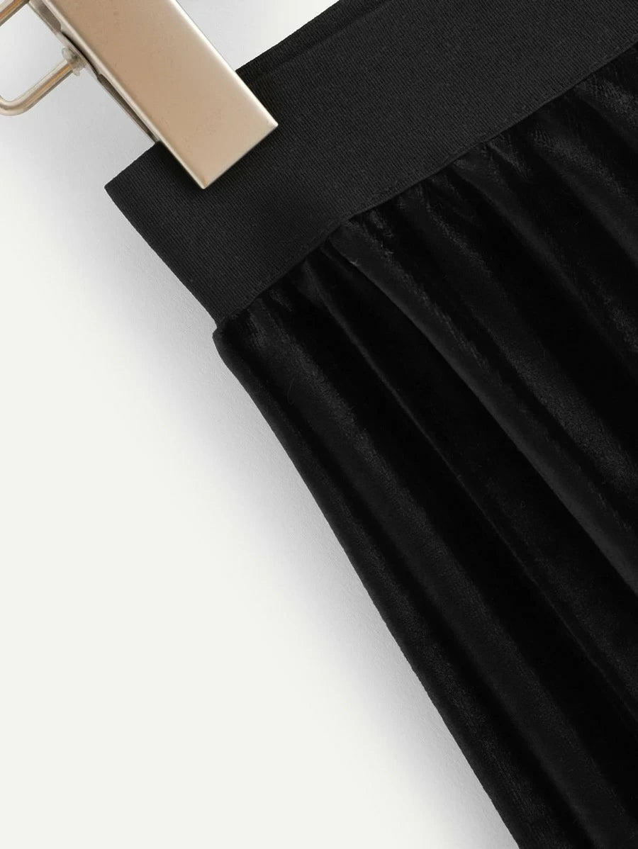 Velvet Color Block Pleated Skirt Periwinkley Shop
