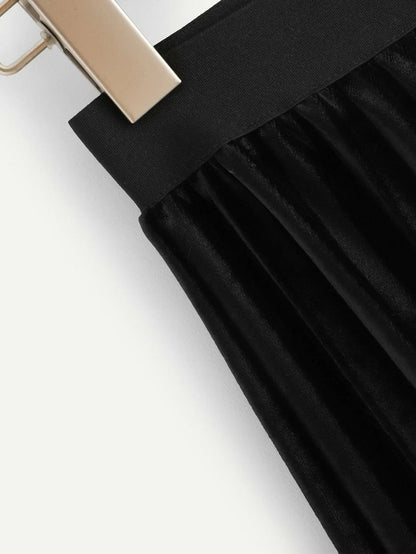 Velvet Color Block Pleated Skirt Periwinkley Shop