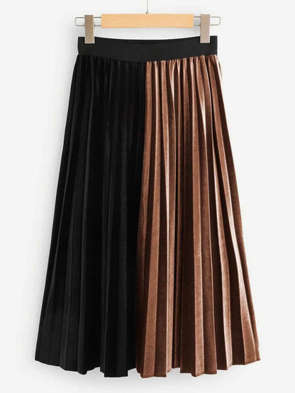 Velvet Color Block Pleated Skirt Periwinkley Shop