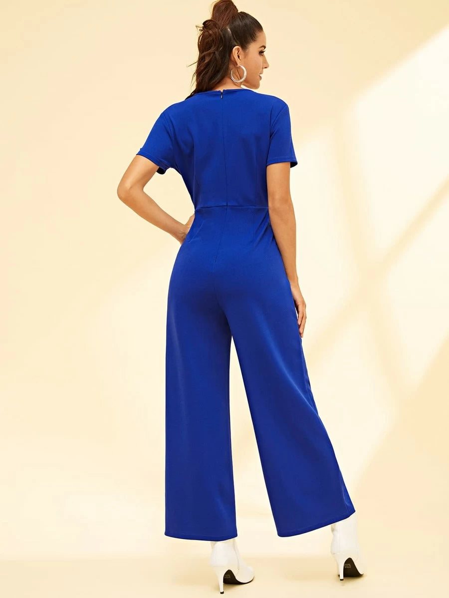 Surplice Neck Slant Pocket Palazzo Jumpsuit Periwinkley Shop