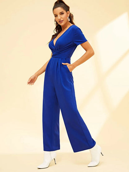Surplice Neck Slant Pocket Palazzo Jumpsuit Periwinkley Shop