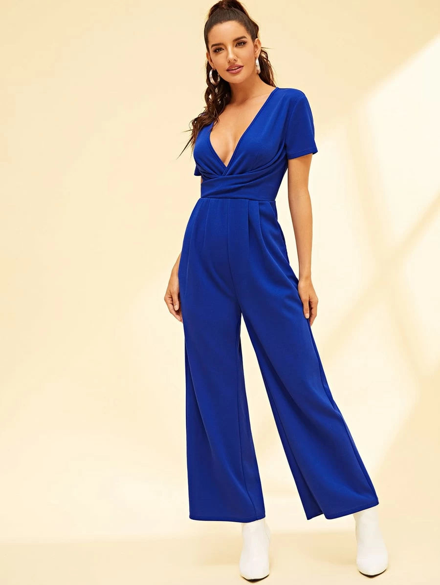 Surplice Neck Slant Pocket Palazzo Jumpsuit Periwinkley Shop