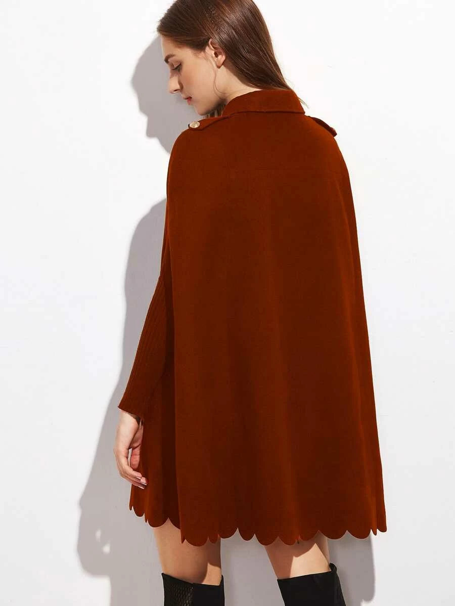 Double Breasted Scallop Edge Cape Coat Periwinkley Shop