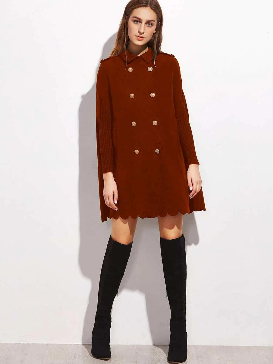 Double Breasted Scallop Edge Cape Coat Periwinkley Shop