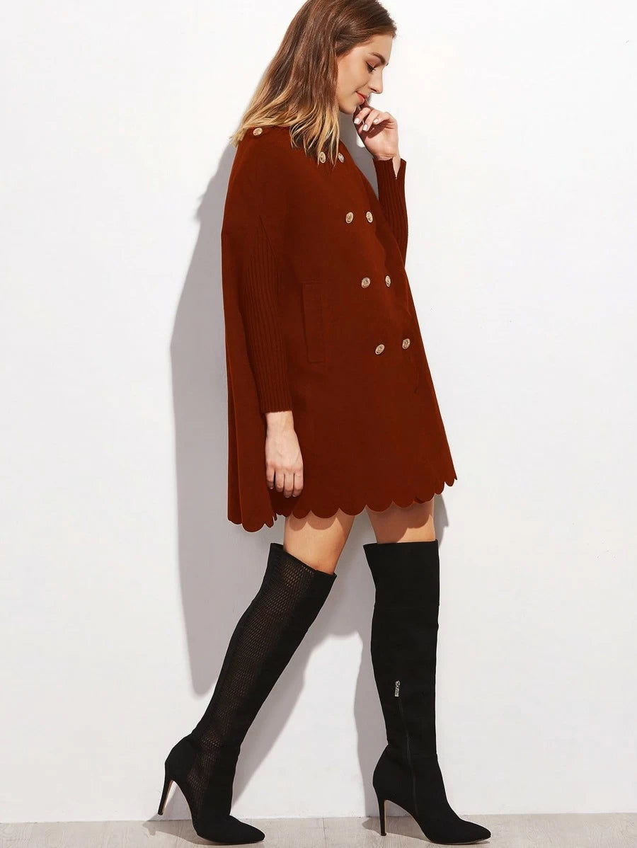 Double Breasted Scallop Edge Cape Coat Periwinkley Shop