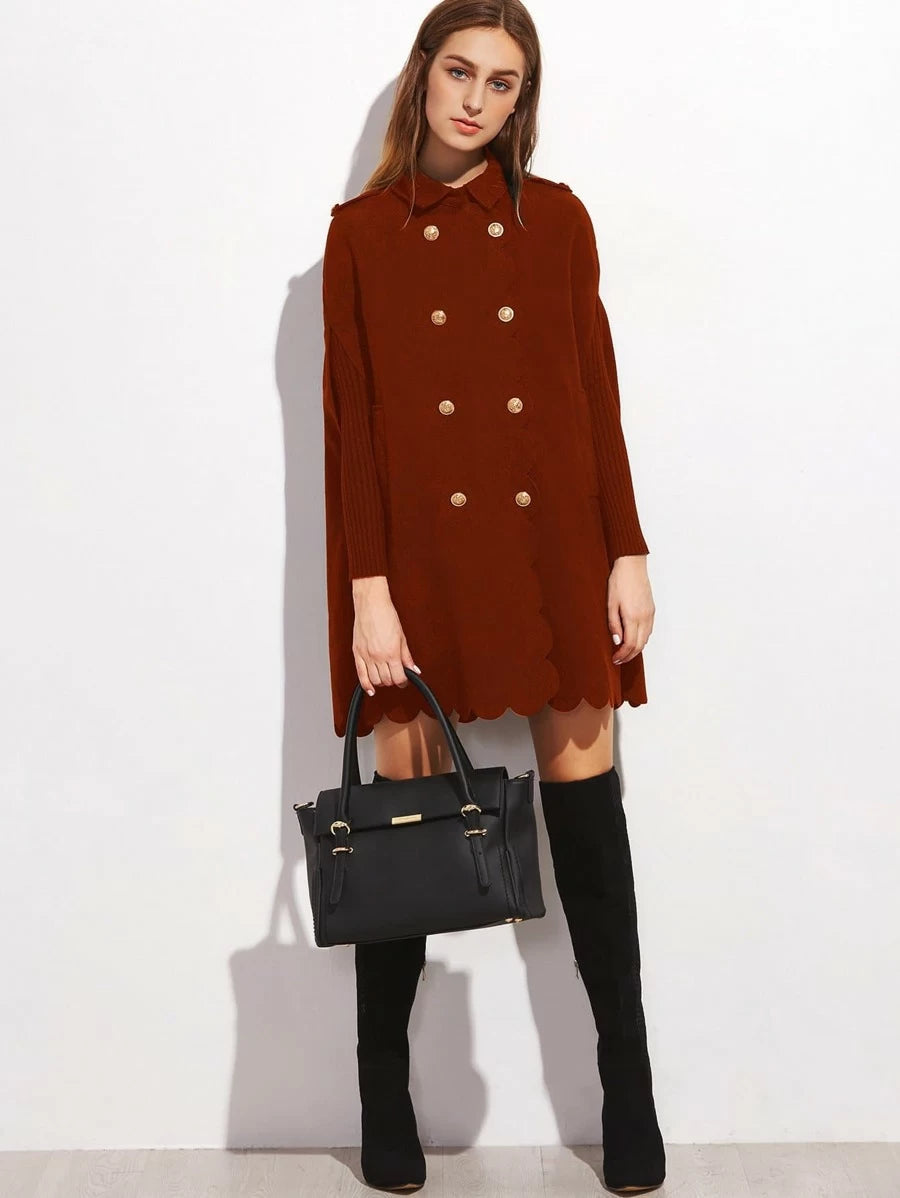 Double Breasted Scallop Edge Cape Coat Periwinkley Shop