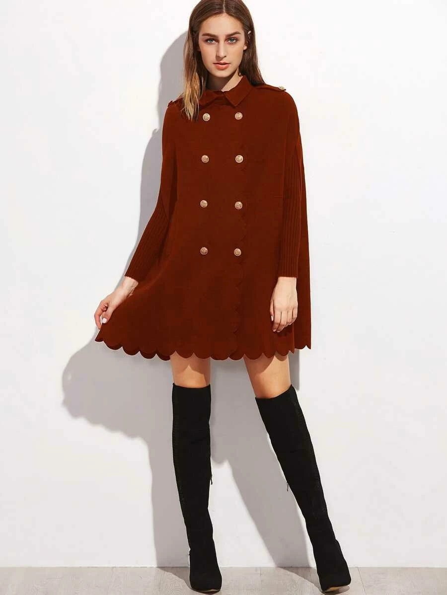 Double Breasted Scallop Edge Cape Coat Periwinkley Shop