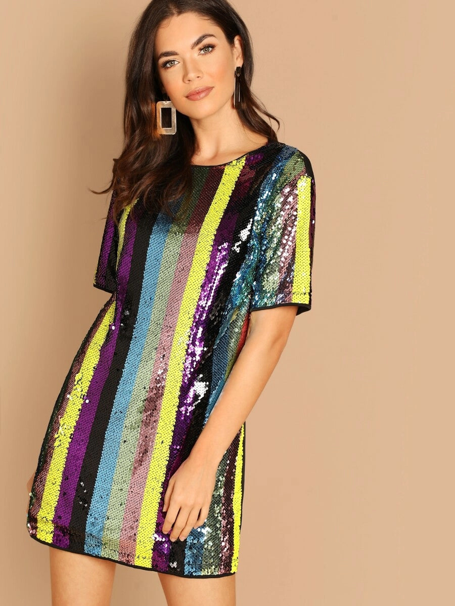 Striped Sequin Tunic Dress Periwinkley Shop