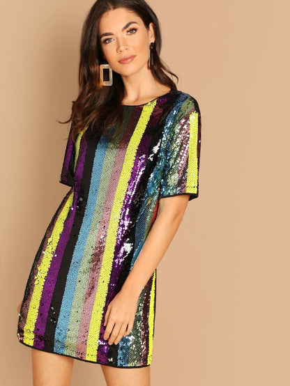 Striped Sequin Tunic Dress Periwinkley Shop
