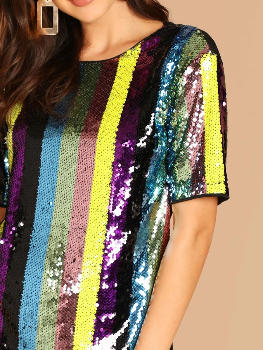 Striped Sequin Tunic Dress Periwinkley Shop