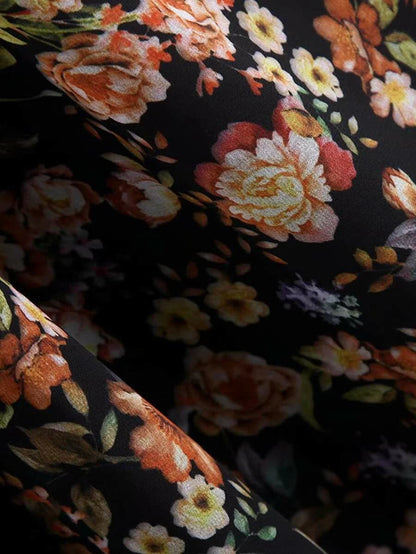 Floral Spliced Covered Button Ruffle Hem Dress Periwinkley Shop