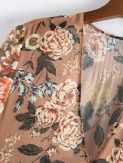 Floral Spliced Covered Button Ruffle Hem Dress Periwinkley Shop