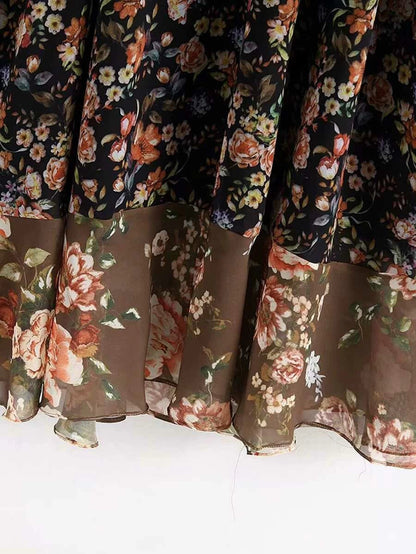 Floral Spliced Covered Button Ruffle Hem Dress Periwinkley Shop