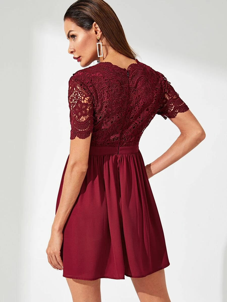 Guipure Lace Surplice Top Flare Dress Periwinkley Shop