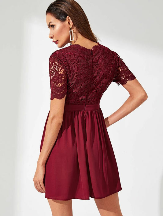 Guipure Lace Surplice Top Flare Dress Periwinkley Shop