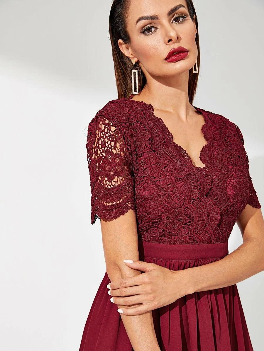 Guipure Lace Surplice Top Flare Dress Periwinkley Shop