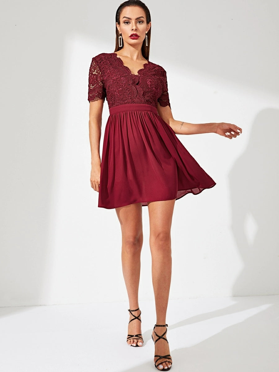 Guipure Lace Surplice Top Flare Dress Periwinkley Shop