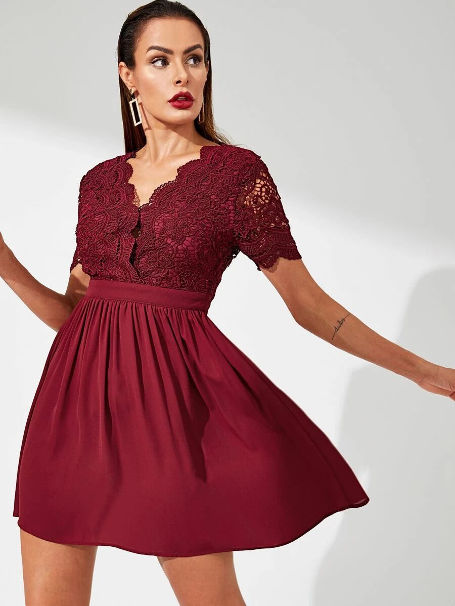 Guipure Lace Surplice Top Flare Dress Periwinkley Shop