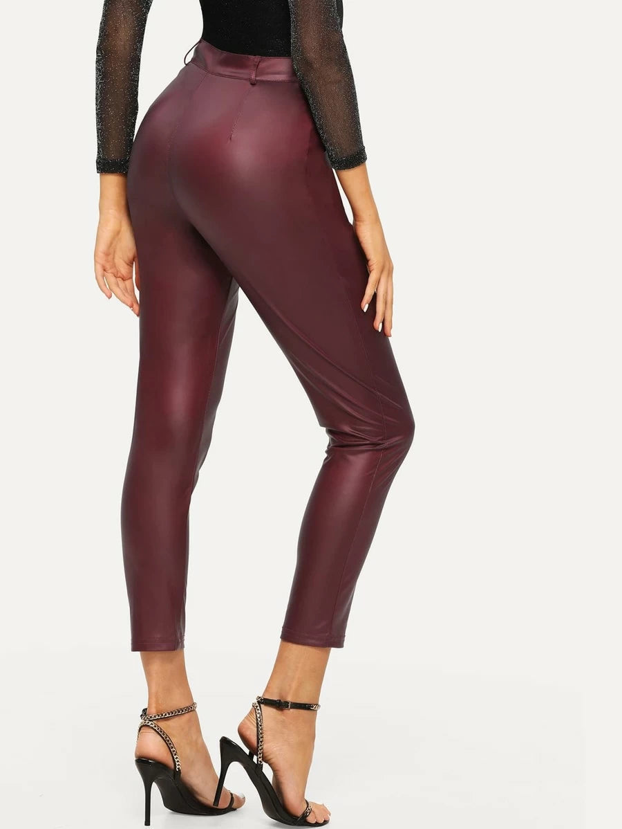 Exposed Zip Detail Coated Skinny Trousers Periwinkley Shop