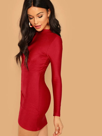 Mock-Neck Ruched Solid Dress Periwinkley Shop