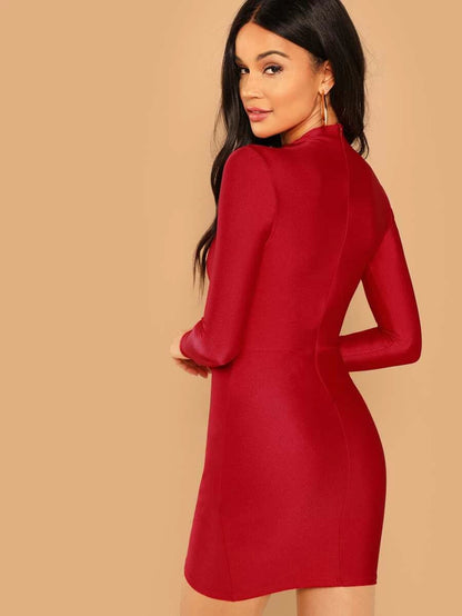 Mock-Neck Ruched Solid Dress Periwinkley Shop