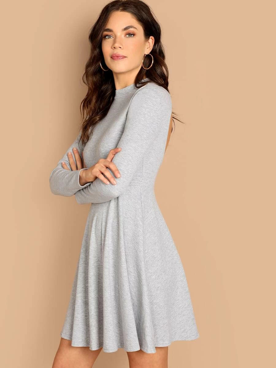 Mock-Neck Backless Flowwy Dress Periwinkley Shop