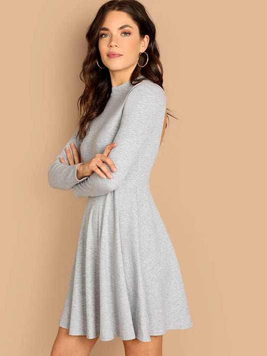 Mock-Neck Backless Flowwy Dress Periwinkley Shop
