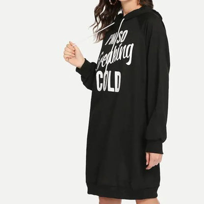 Slogan Graphic Drawstring Detail Hooded Sweatshirt Dress Periwinkley Shop