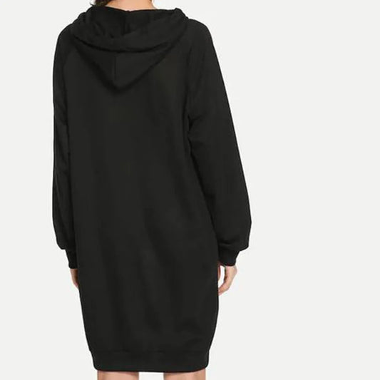Slogan Graphic Drawstring Detail Hooded Sweatshirt Dress Periwinkley Shop